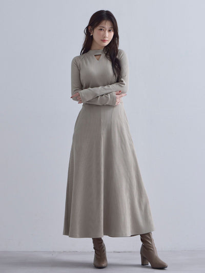 [10/23 22:00発売 期間限定 300円OFF]キーネックリブカットワンピース：サンドベージュ[102サイズ対応]