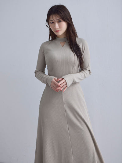 [10/23 22:00発売 期間限定 300円OFF]キーネックリブカットワンピース：サンドベージュ[102サイズ対応]