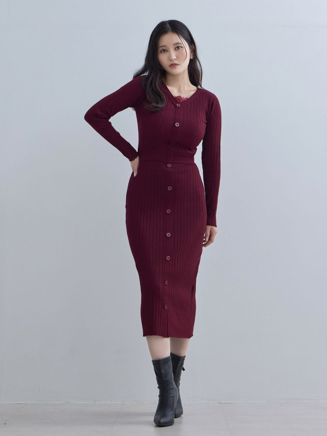 over E キーネックリブカットワンピースサンドベージュ 新同品 over E キーネックリブカットワンピースサンドベージュ 新同品