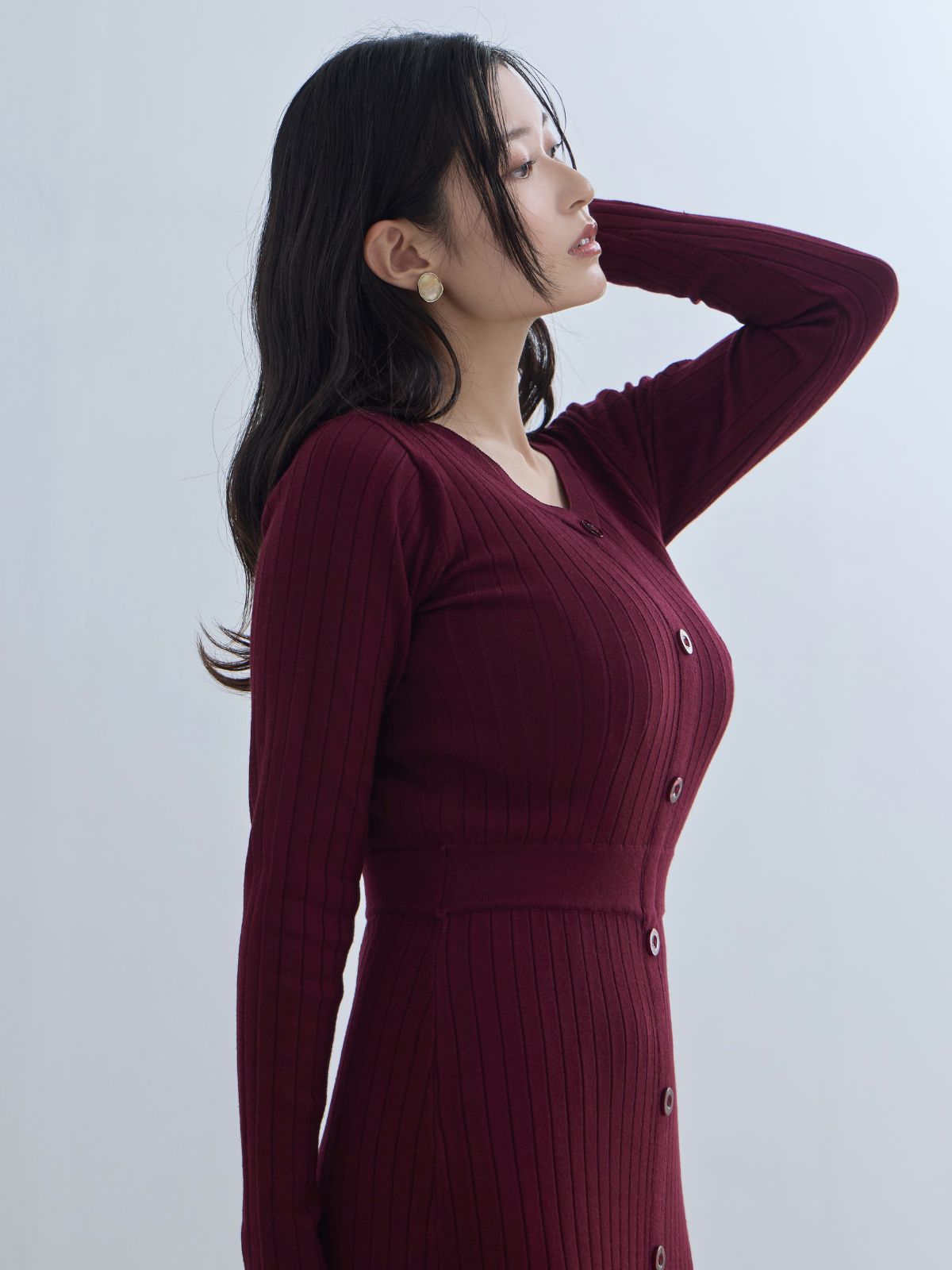 [11/20 22:00発売]タイト風ワイドリブニットワンピース：バーガンディー[102サイズ対応]