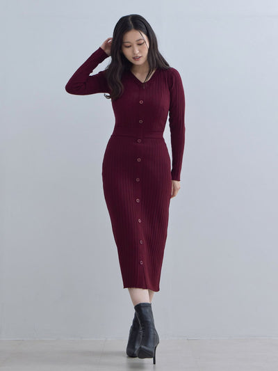 [11/20 22:00発売]タイト風ワイドリブニットワンピース：バーガンディー[102サイズ対応]