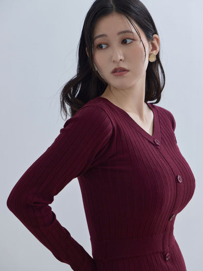 [11/20 22:00発売]タイト風ワイドリブニットワンピース：バーガンディー[102サイズ対応]