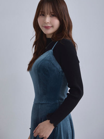 [11/27 22:00発売]ベロアキャミティアードワンピース：ティールブルー[102サイズ対応]