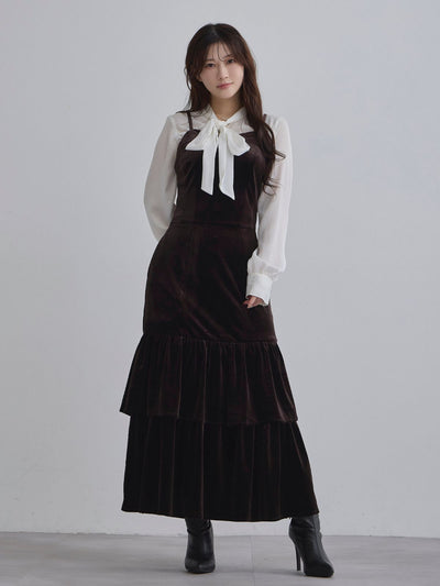 [11/27 22:00発売]ベロアキャミティアードワンピース：ブラウン[102サイズ対応]