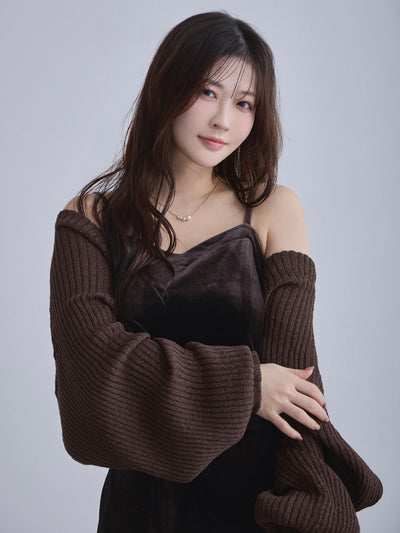 [11/27 22:00発売]ベロアキャミティアードワンピース：ブラウン[102サイズ対応]