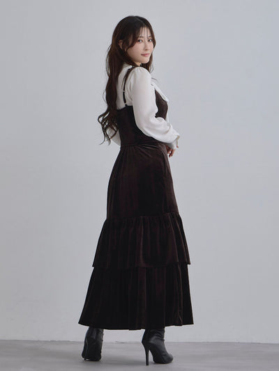 [11/27 22:00発売]ベロアキャミティアードワンピース：ブラウン[102サイズ対応]