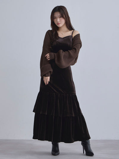 [11/27 22:00発売]ベロアキャミティアードワンピース：ブラウン[102サイズ対応]