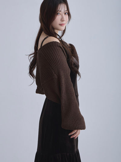 [11/27 22:00発売]ベロアキャミティアードワンピース：ブラウン[102サイズ対応]