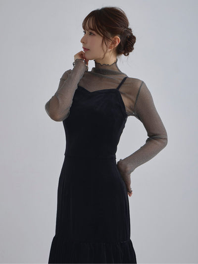 [11/27 22:00発売]ベロアキャミティアードワンピース：ブラック[102サイズ対応]