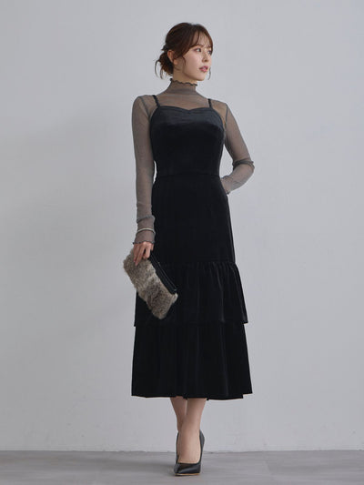 [11/27 22:00発売]ベロアキャミティアードワンピース：ブラック[102サイズ対応]