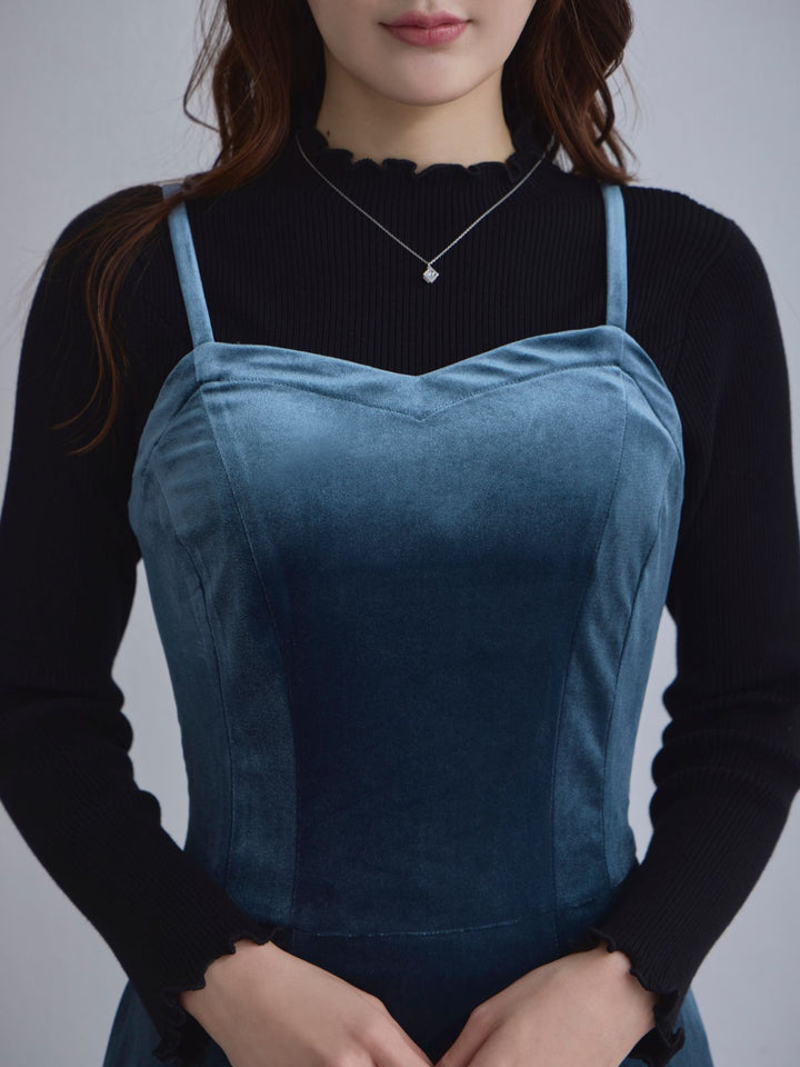 ベロアキャミティアードワンピース：ブラック│胸が大きな女性のための