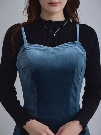 [11/27 22:00発売]ベロアキャミティアードワンピース：ブラック[102サイズ対応]