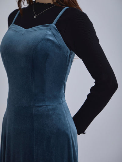 [11/27 22:00発売]ベロアキャミティアードワンピース：ブラック[102サイズ対応]