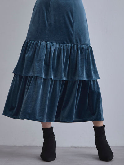 [11/27 22:00発売]ベロアキャミティアードワンピース：ブラック[102サイズ対応]