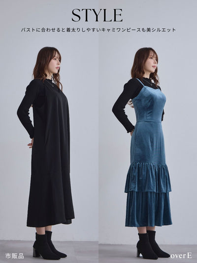 [11/27 22:00発売]ベロアキャミティアードワンピース：ブラック[102サイズ対応]