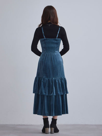 [11/27 22:00発売]ベロアキャミティアードワンピース：ブラック[102サイズ対応]