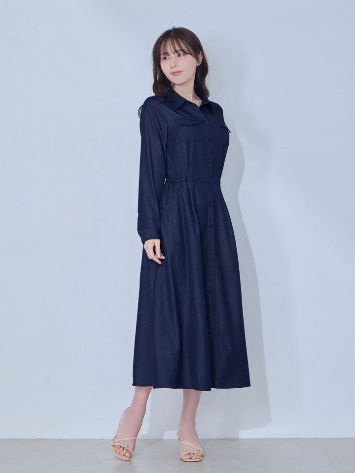 ドロストシャツワンピース 26SS：インディゴ│胸が大きな女性のための