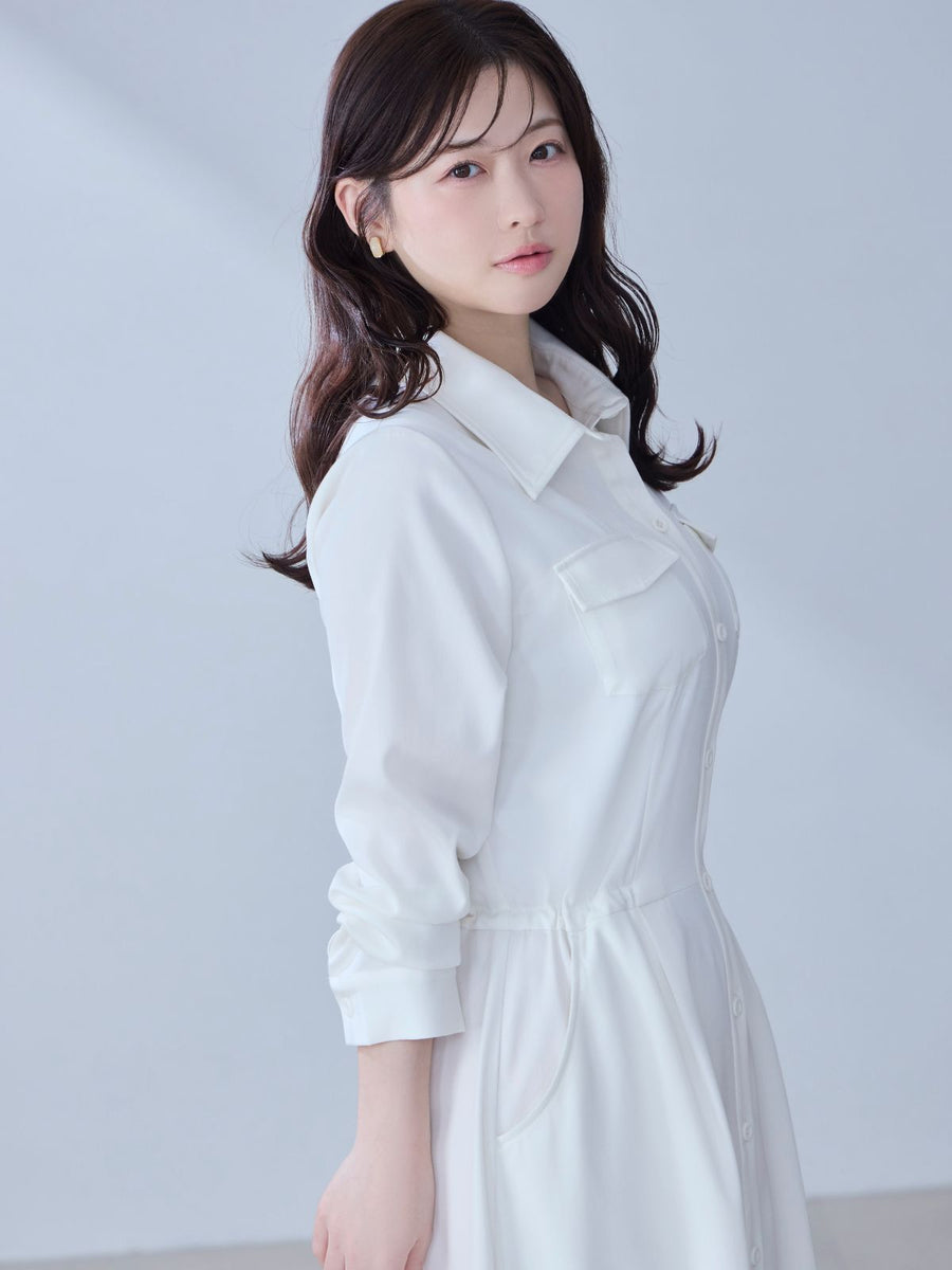 [3/26 22:00発売 期間限定 500円OFF]ドロストシャツワンピース 26SS：ホワイト[102サイズ対応/入荷次第発送]