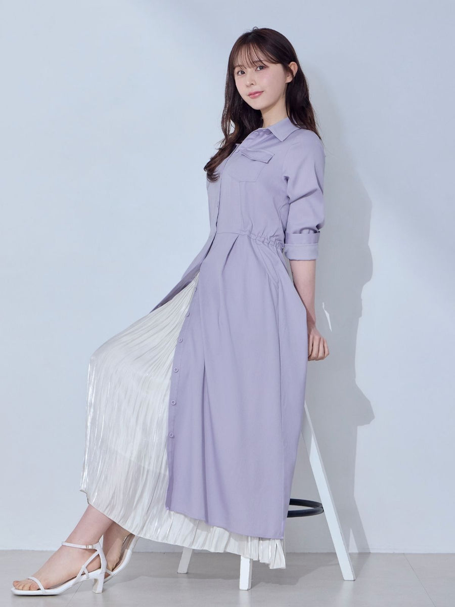 [3/26 22:00発売 期間限定 500円OFF]ドロストシャツワンピース 26SS：ラベンダー[102サイズ対応/入荷次第発送]