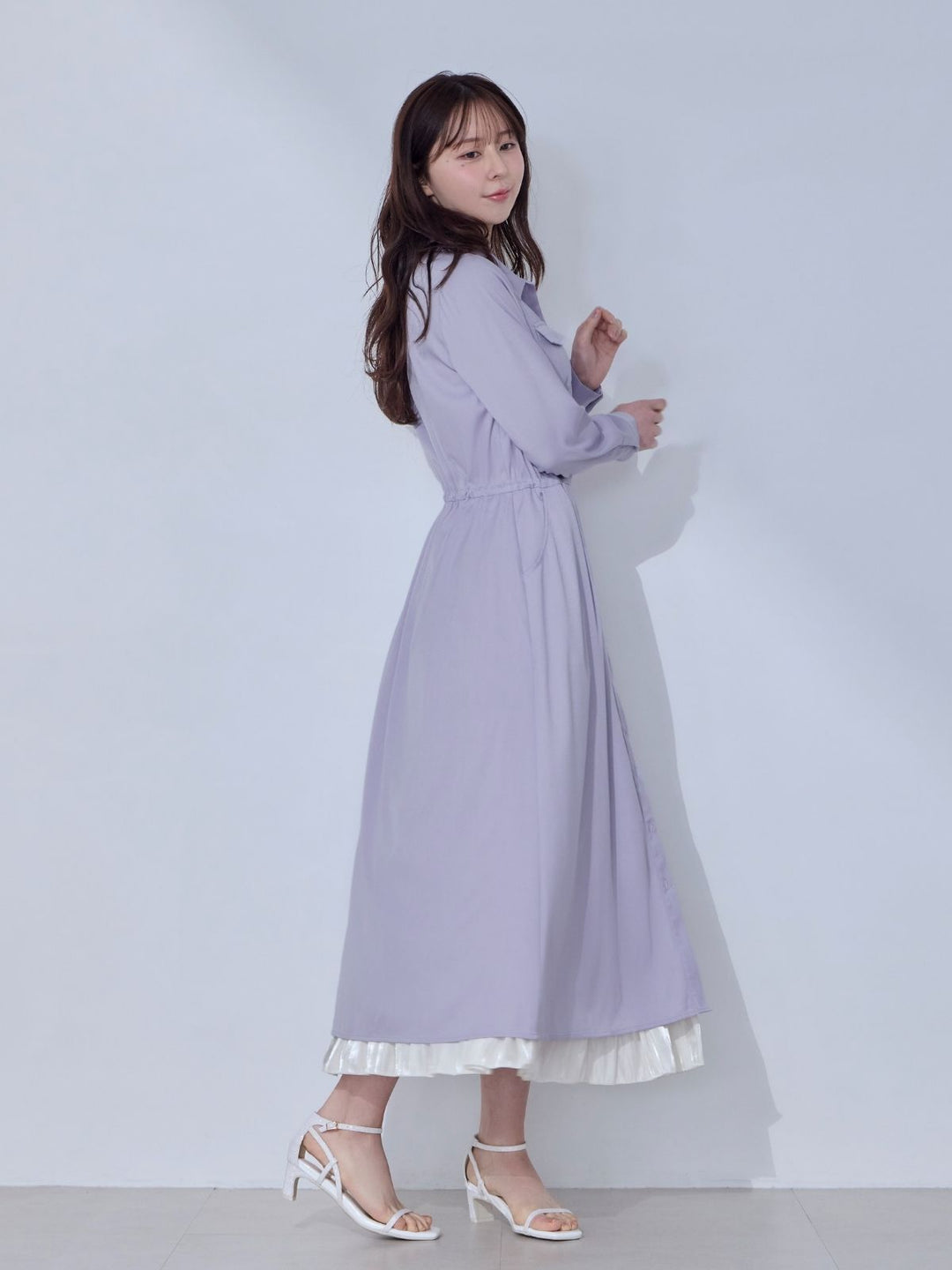 ドロストシャツワンピース 26SS：ラベンダー│胸が大きな女性のための