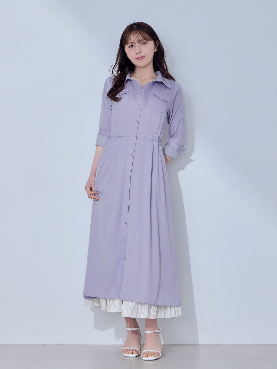 ドロストシャツワンピース 26SS：ラベンダー│胸が大きな女性のための