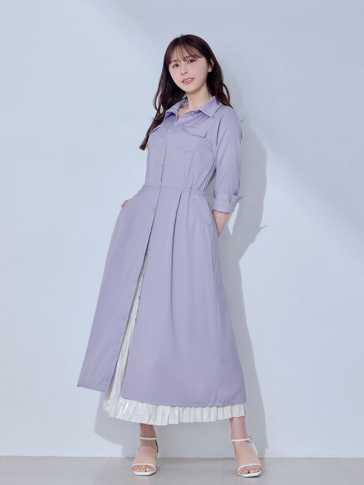 ドロストシャツワンピース 26SS：ラベンダー│胸が大きな女性のための