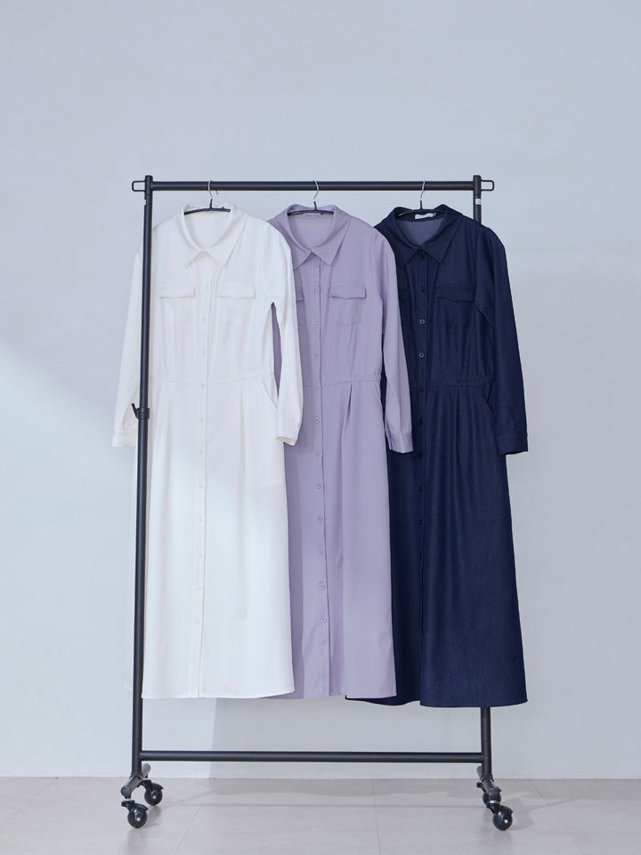 ドロストシャツワンピース 26SS：ラベンダー│胸が大きな女性のための