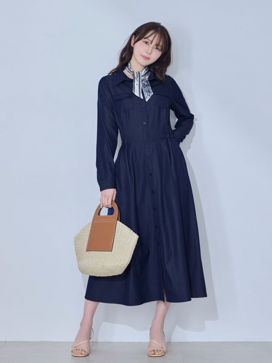 [3/26 22:00発売 期間限定 500円OFF]ドロストシャツワンピース 26SS：インディゴ[102サイズ対応/入荷次第発送]