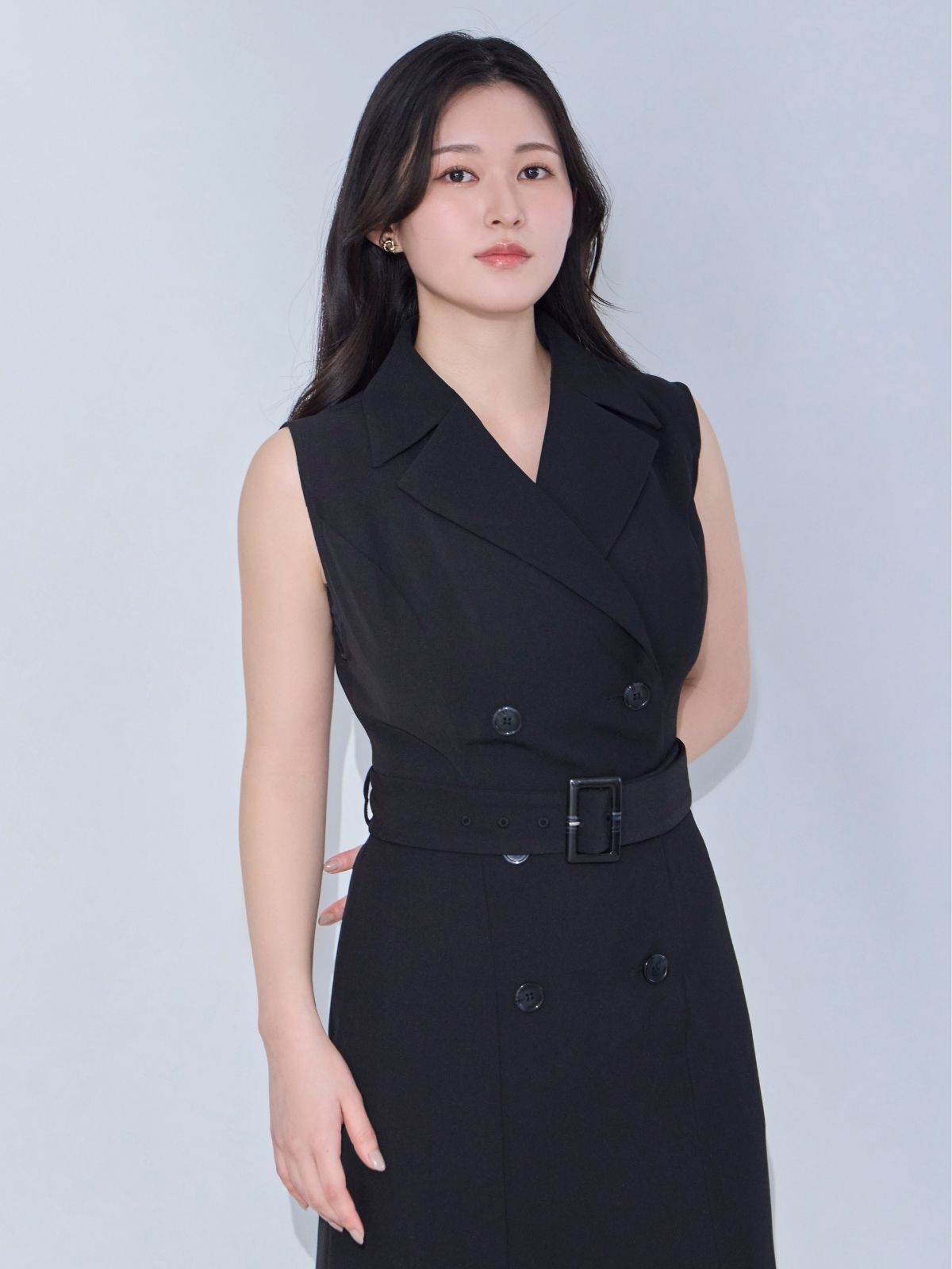 美品✨overE マーメイドトレンチワンピース ロング フレア ブラック 90 マーメイドトレンチワンピース：ブラック│胸が大きな女性のための