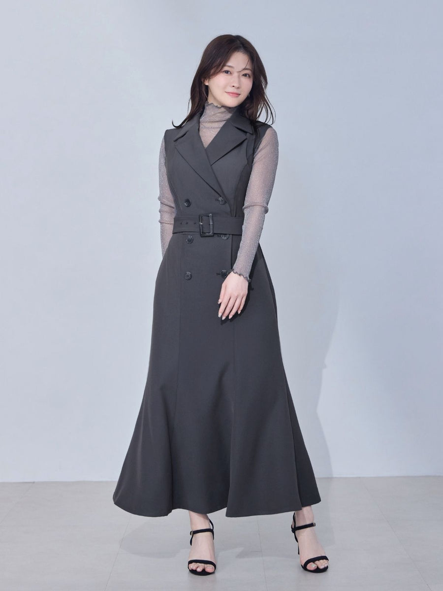 [4/2 22:00発売 期間限定 500円OFF]マーメイドトレンチワンピース：チャコール[102サイズ対応]