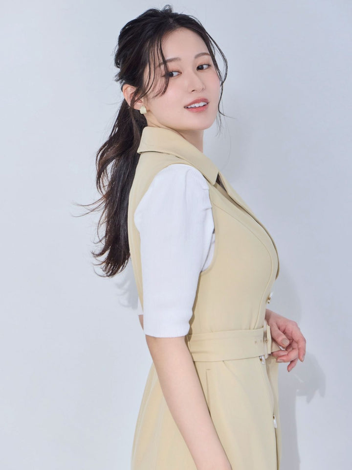 マーメイドトレンチワンピース：ミルクイエロー│胸が大きな女性のため