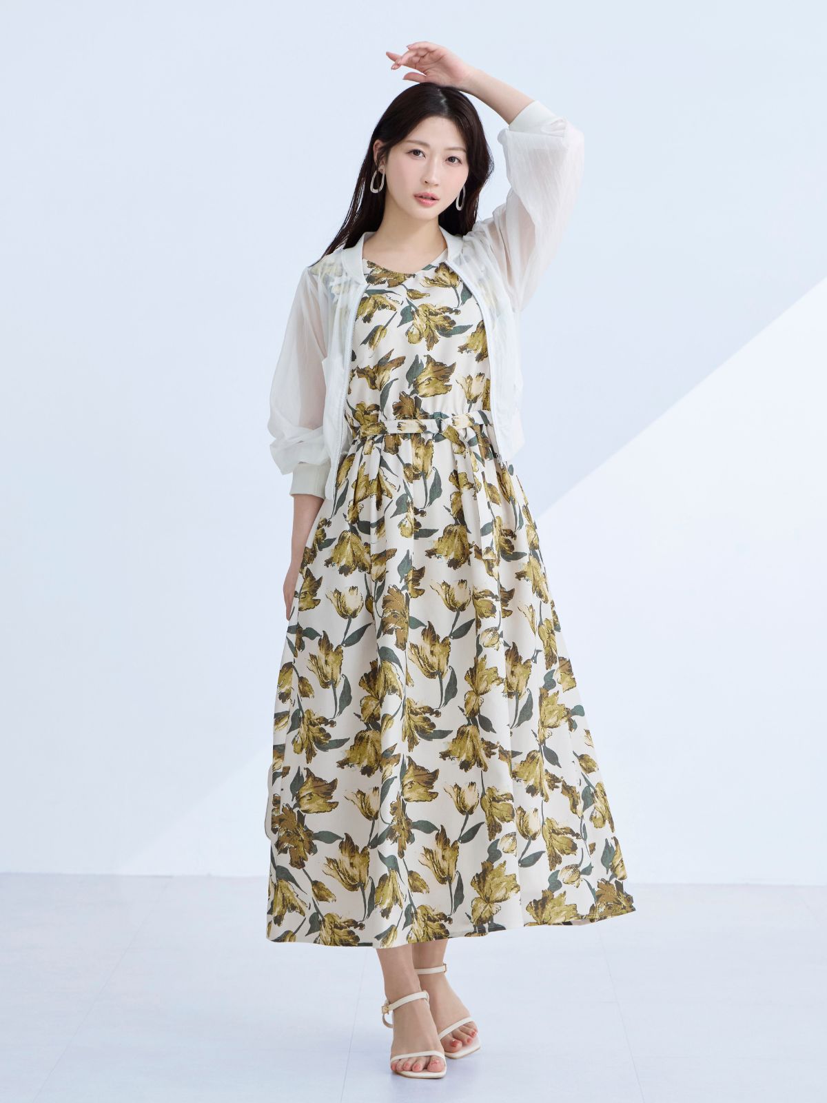 【新品未使用】オーバーイー　overe レトロフラワーワンピース　96 レトロフラワーワンピース：イエロー│胸が大きな女性のための