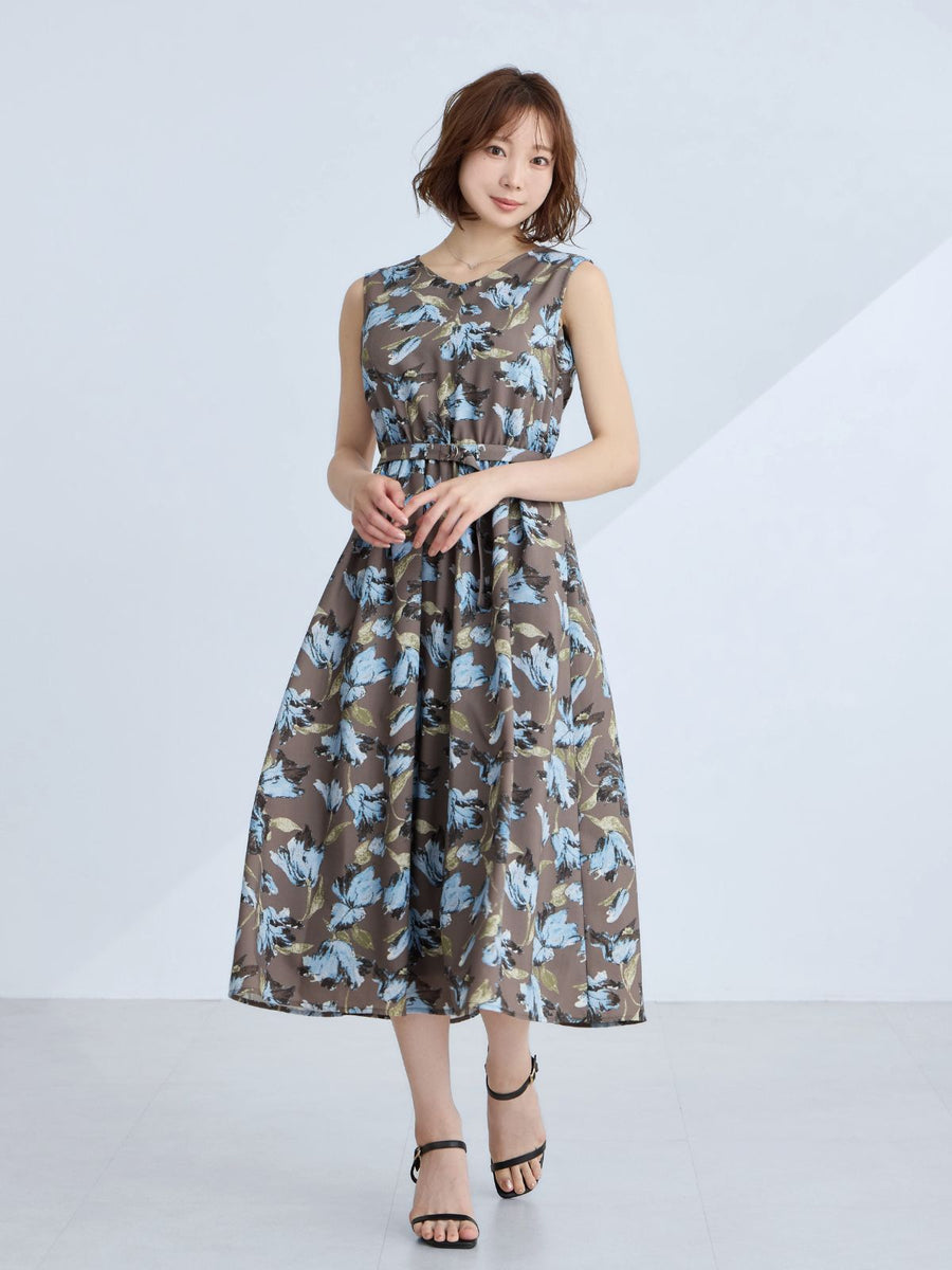 [8/13 22:00発売 期間限定 1000円OFF]レトロフラワーワンピース：ブルー[入荷次第発送]