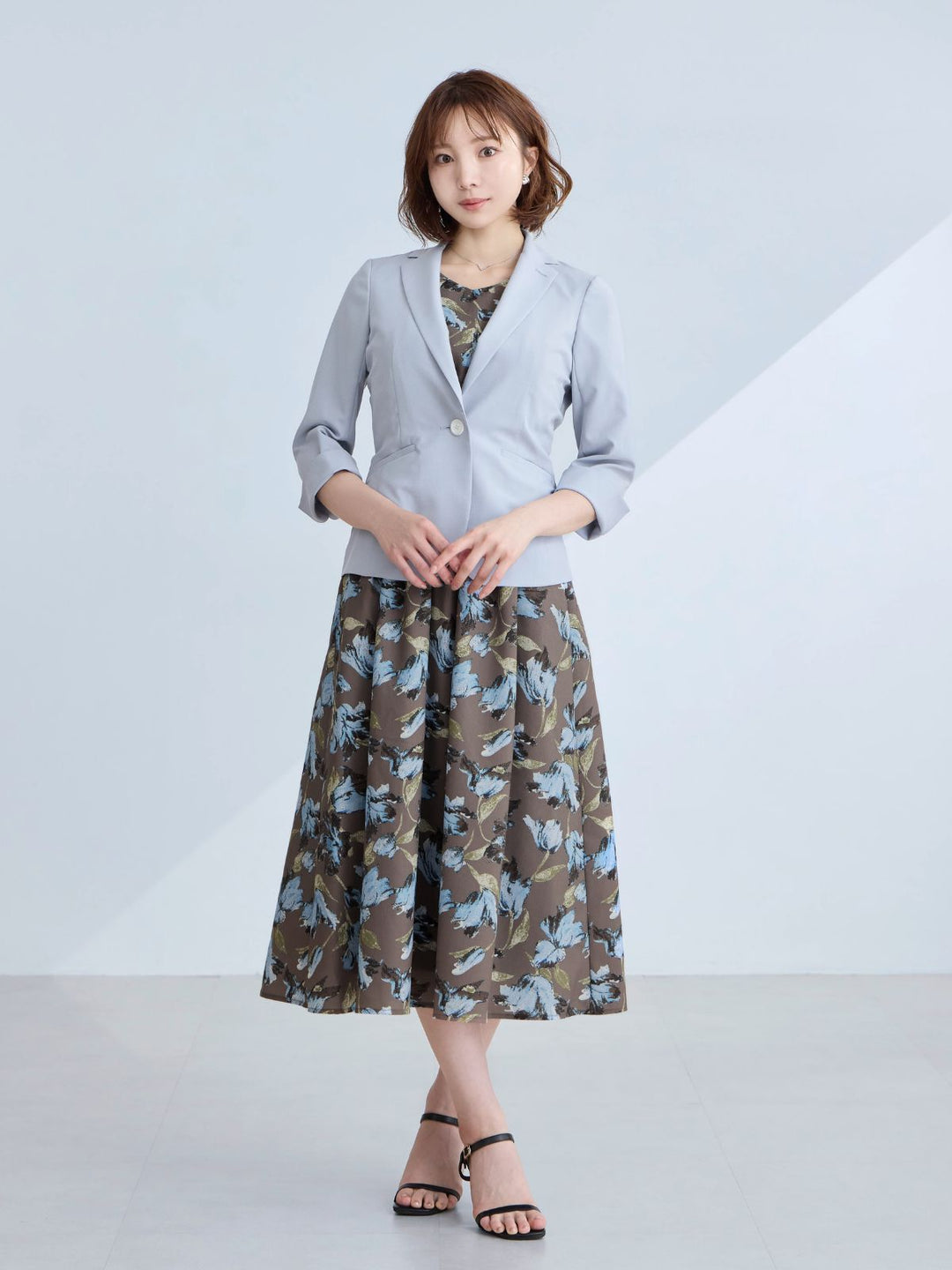 7分袖サマージャケット 26SS：ライトブルー│胸が大きな女性のための 