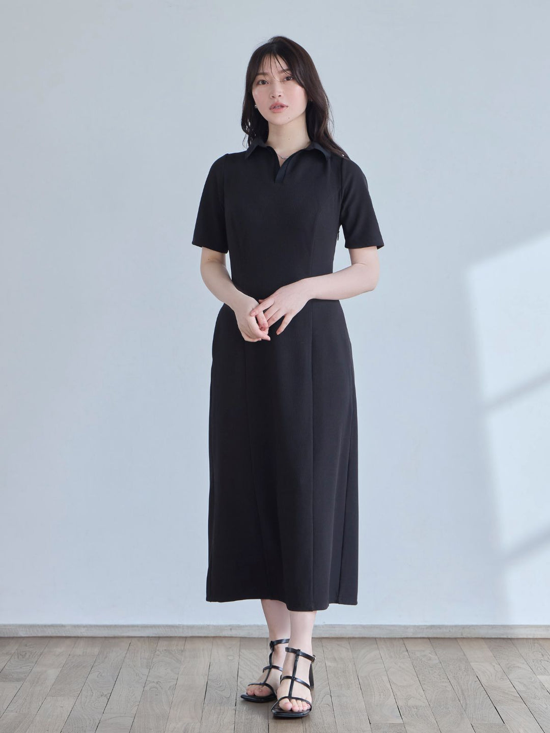 ブッチャーズ　ポロワンピース ブラックS/M セミタイトサマーポロワンピース：ブラック│胸が大きな女性のための