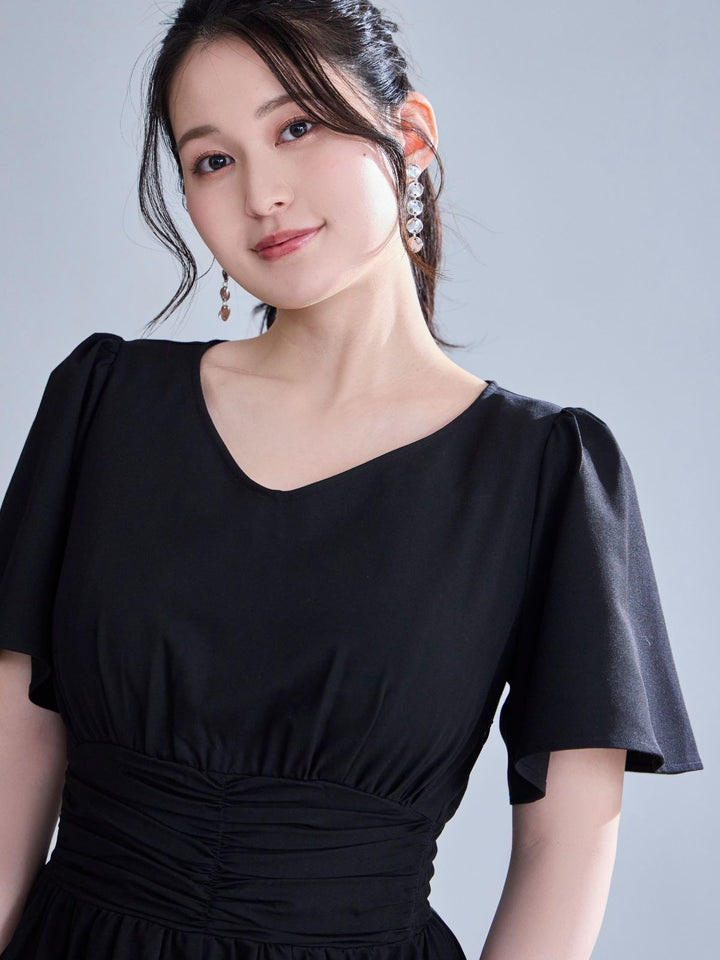 オーバーイー　overE ウエストシャーリングワンピース 96 ウエストシャーリングワンピース 26SS：ブラック│胸が大きな女性の