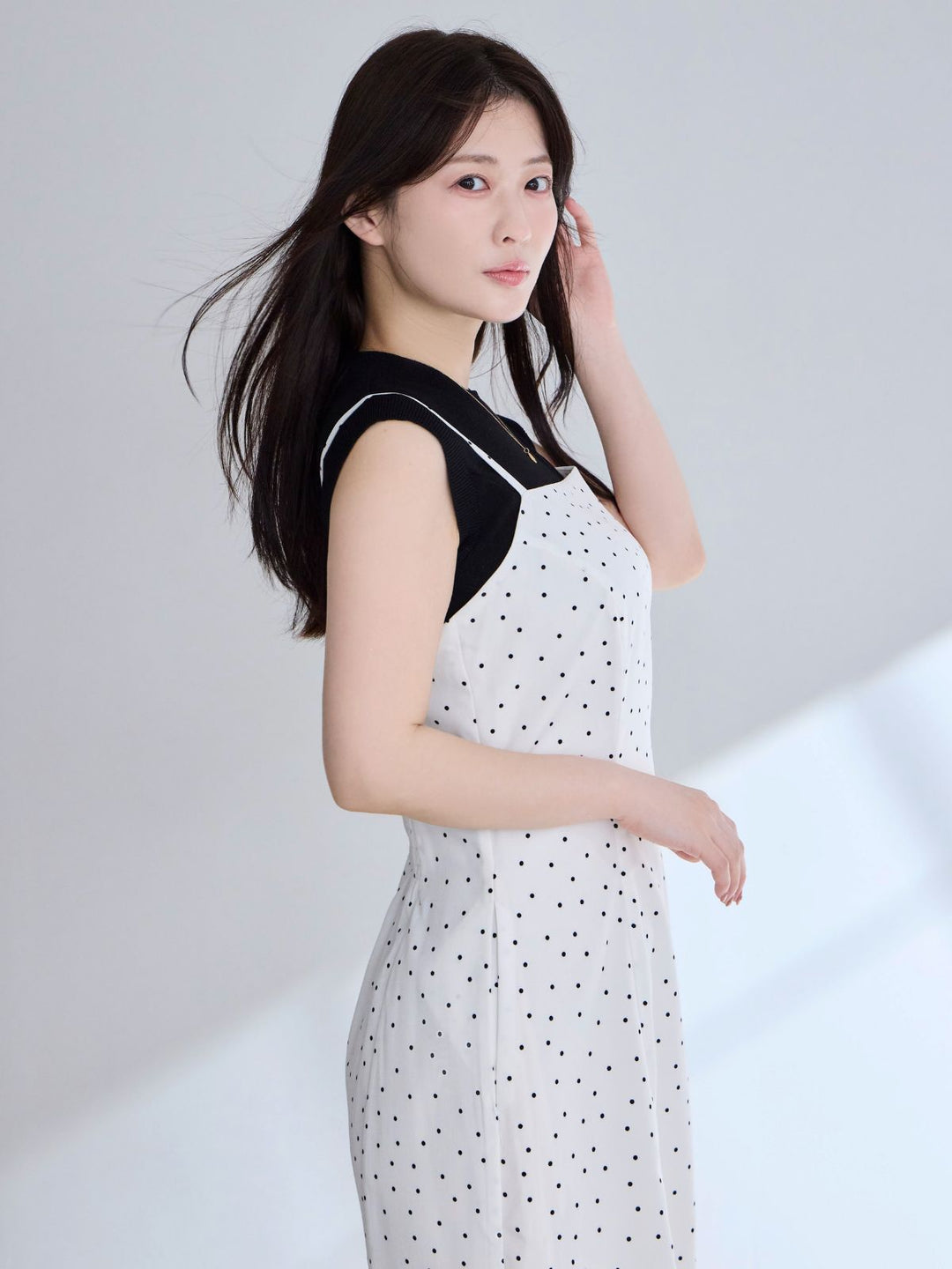 マーメイドキャミワンピース：ホワイトドット│胸が大きな女性のための