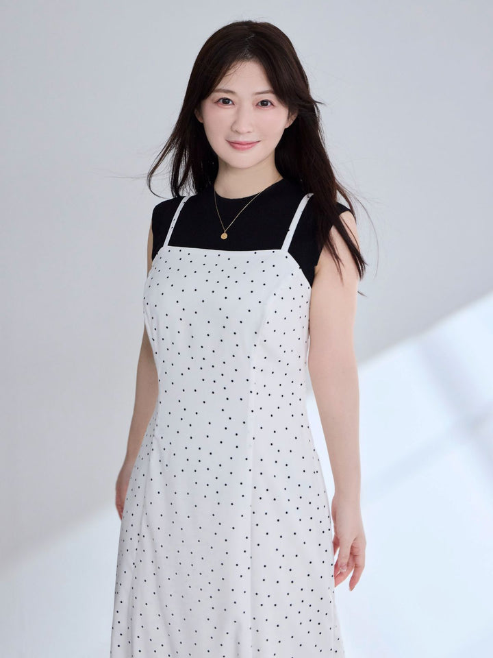 マーメイドキャミワンピース：ホワイトドット│胸が大きな女性のための