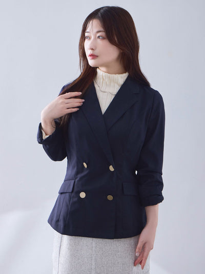[9/18 22:00～40%OFF]胸元立体ブレザージャケット：ネイビー