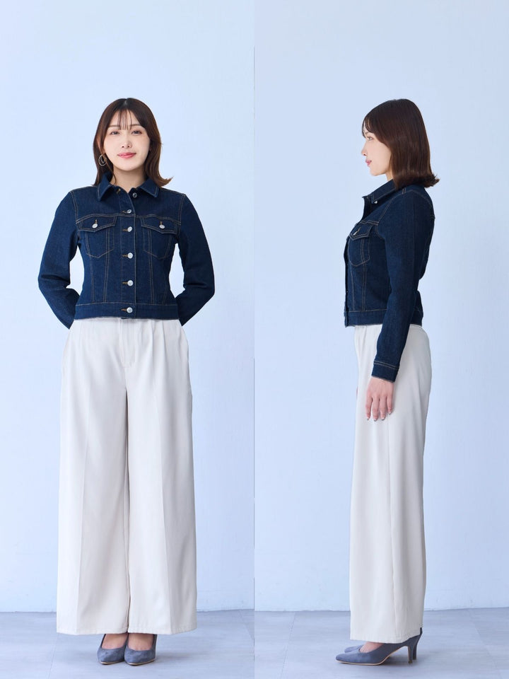 開けてもすっきりショート丈ストレッチデニムジャケット：ライト
