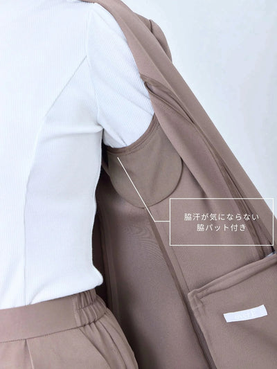 [10/16 22:00発売 期間限定 500円OFF]ノーカラーハイストレッチジョーゼットジャケット 25AW：ブラック[102サイズ対応]