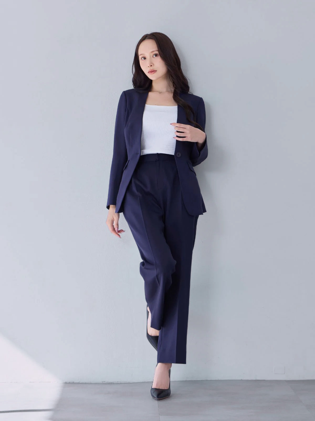 [10/16 22:00再販 期間限定 300円OFF]ハイストレッチジョーゼットパンツ 25AW：ネイビー