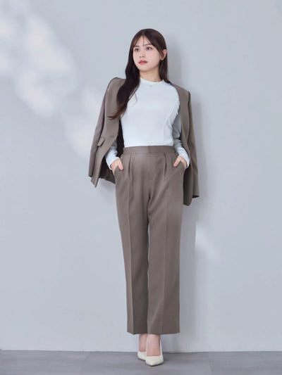 [10/16 22:00再販 期間限定 500円OFF]ノーカラーハイストレッチジョーゼットジャケット 25AW：モカ[102サイズ対応]