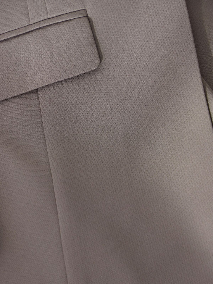 ノーカラーハイストレッチジョーゼットジャケット：モカ│胸が