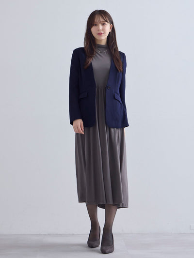 [10/16 22:00再販 期間限定 500円OFF]ノーカラーハイストレッチジョーゼットジャケット 25AW：ネイビー[102サイズ対応]