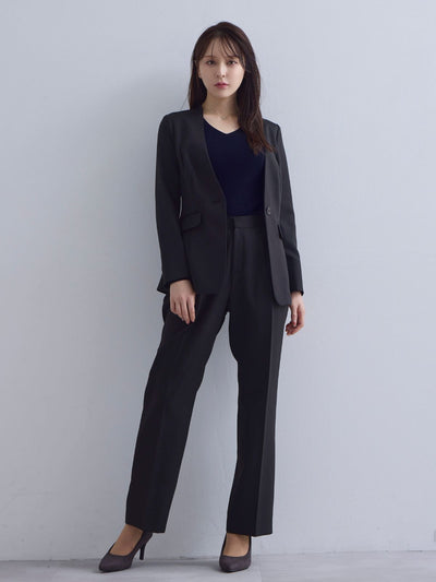[10/16 22:00発売 期間限定 500円OFF]ノーカラーハイストレッチジョーゼットジャケット 25AW：ブラック[102サイズ対応]