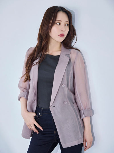 [8/21 22:00発売 期間限定 500円OFF]自然にくびれるシアージャケット：モーブピンク[102サイズ対応]