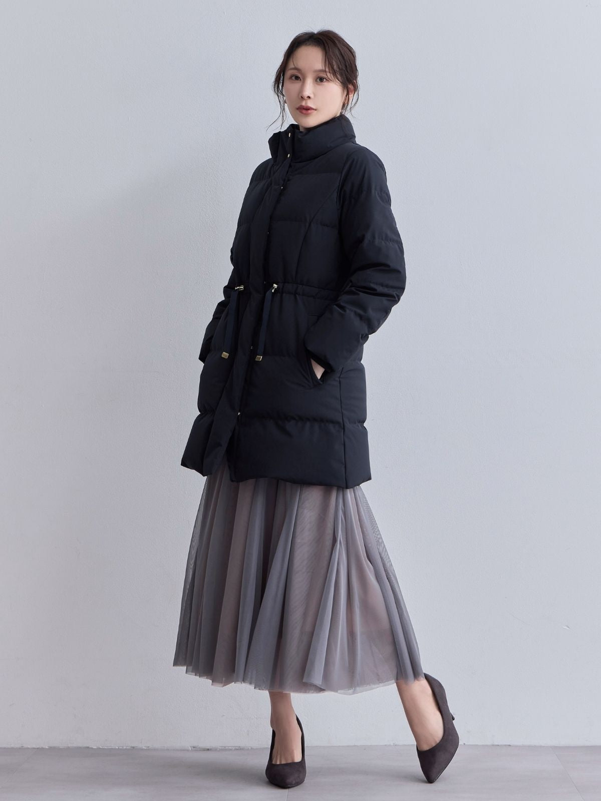 [10/30 22:00発売 期間限定 1500円OFF]ウエストマークストレッチダウンコート：ネイビー[102サイズ対応]