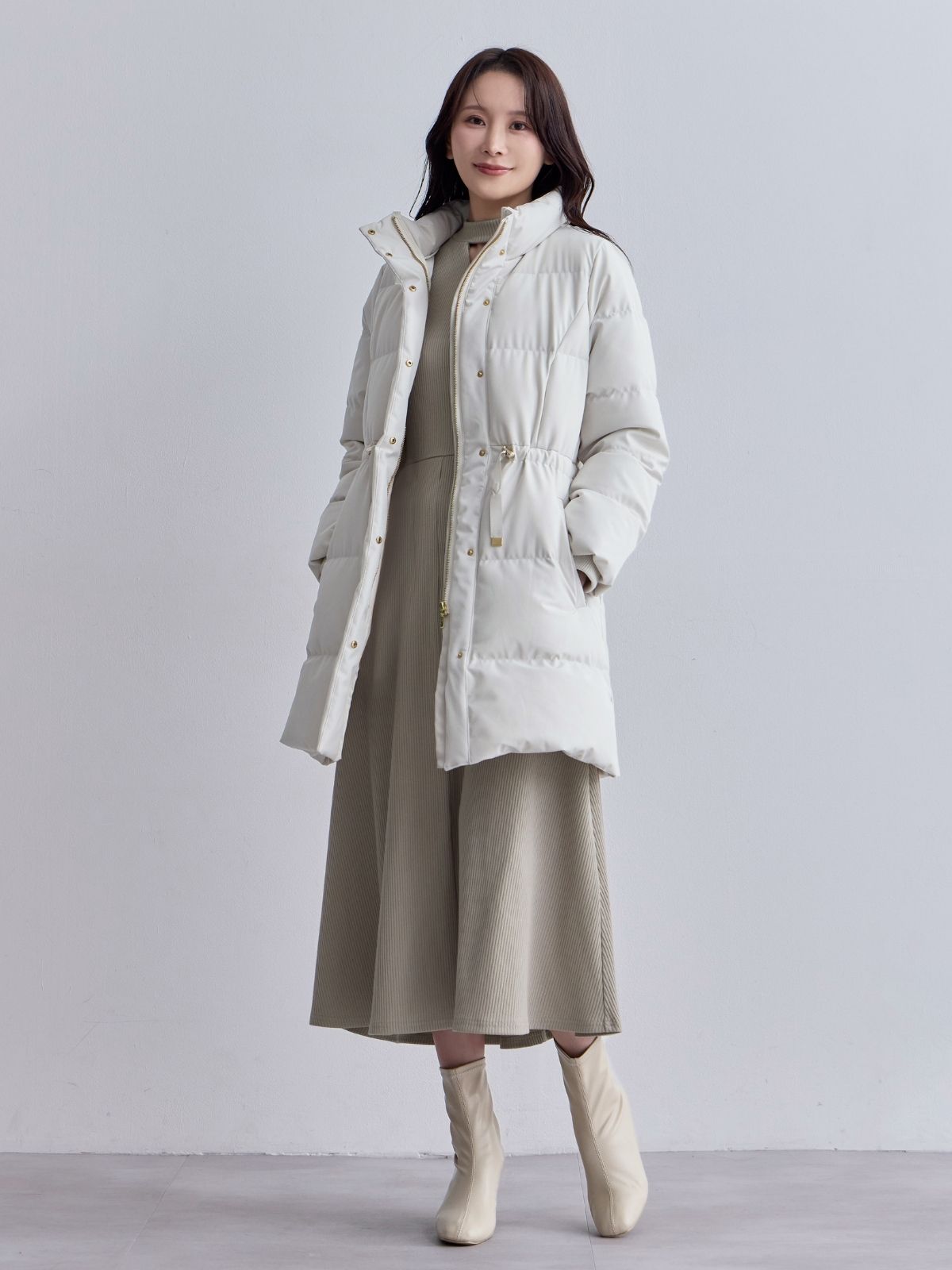 [10/30 22:00発売 期間限定 1500円OFF]ウエストマークストレッチダウンコート：ホワイト[102サイズ対応]