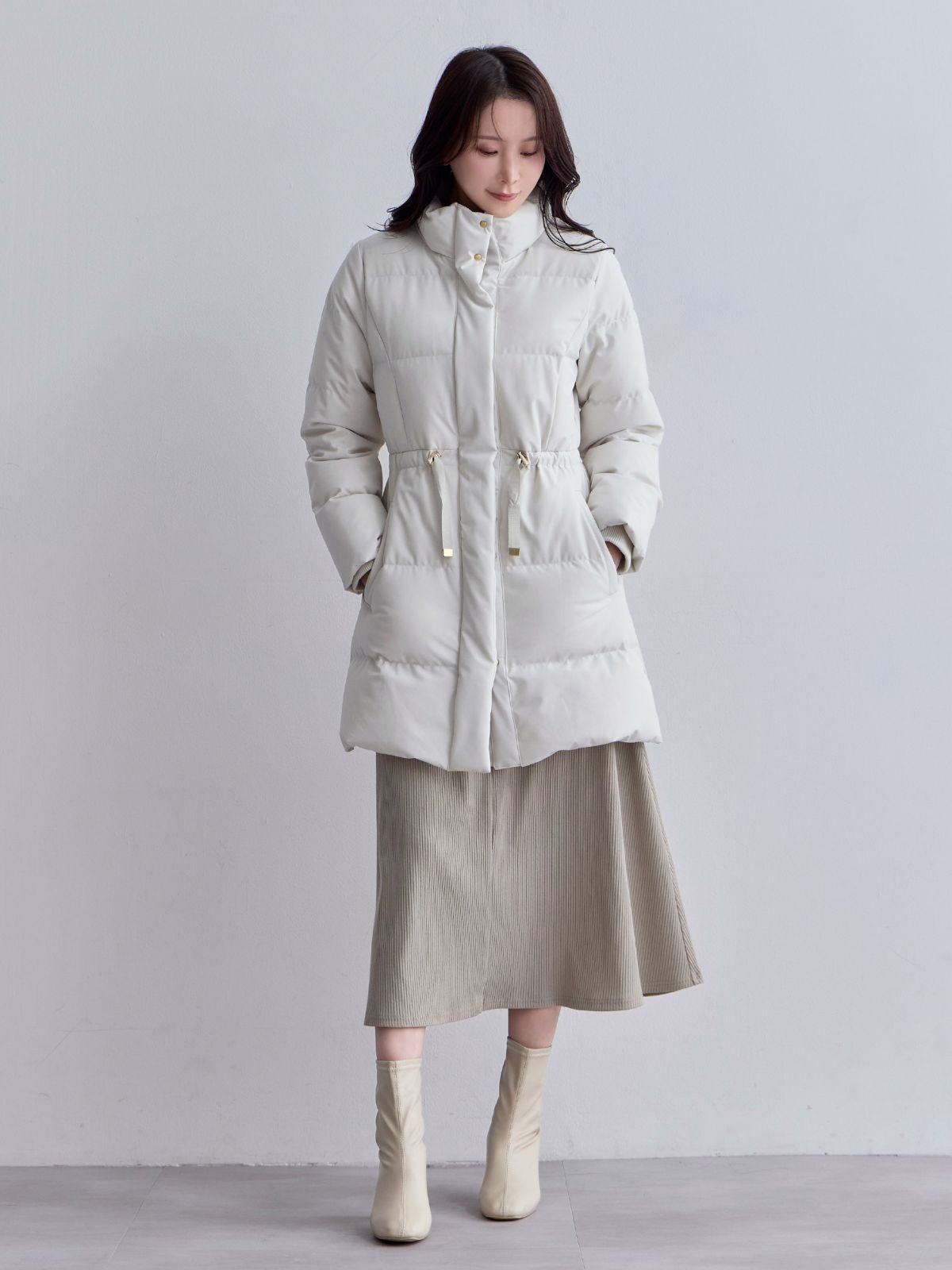 [10/30 22:00発売 期間限定 1500円OFF]ウエストマークストレッチダウンコート：ホワイト[102サイズ対応]